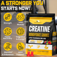 Sugar-Free Creatine Monohydrate Gummies – Vegan Pre-Workout Boost for Men & Women