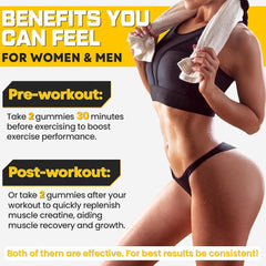 Sugar-Free Creatine Monohydrate Gummies – Vegan Pre-Workout Boost for Men & Women