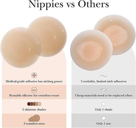 Nippies Nipple Covers for Women - Sticky Adhesive Silicone Pasties - Reusable Pasty Nipple Cover with Travel Box