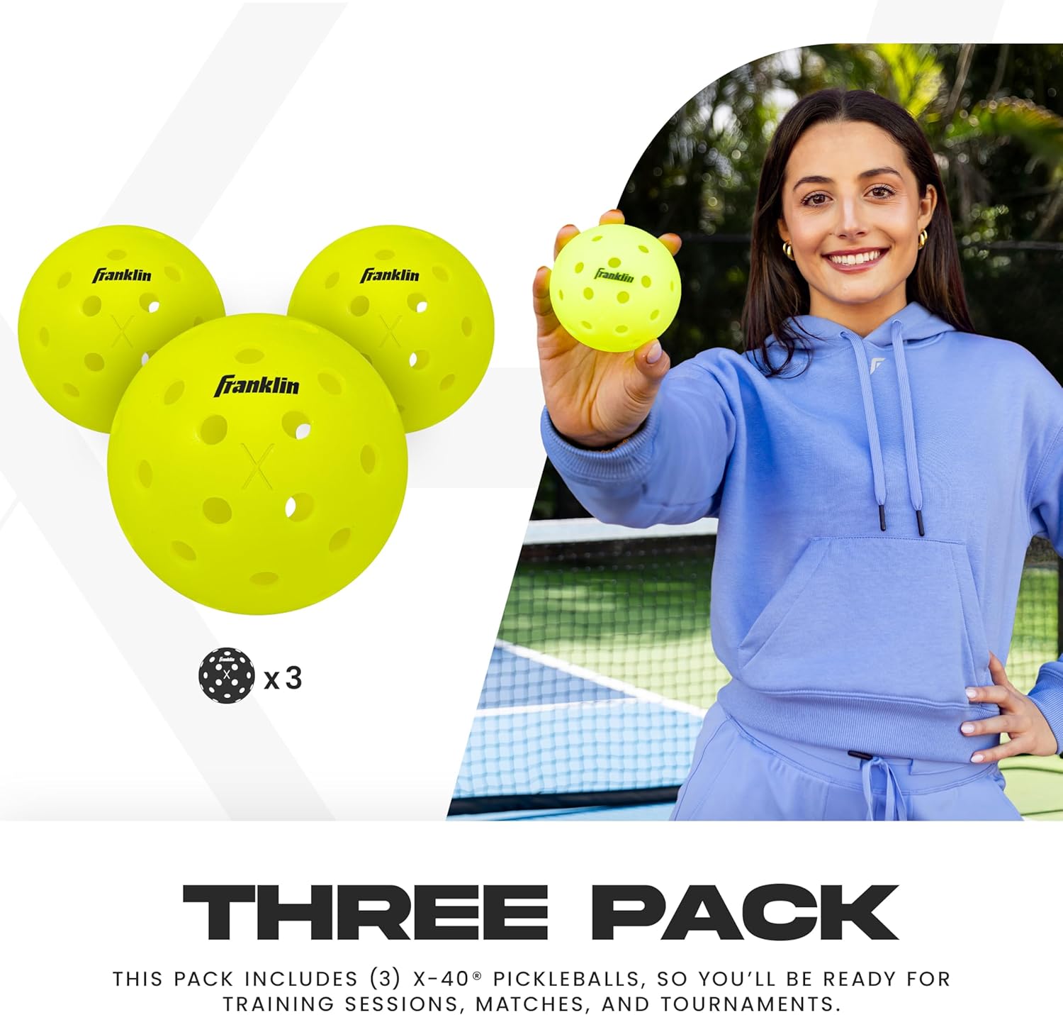 Franklin Sports X-40 Outdoor Pickleballs - Official Ball of USA Pickleball, APP Tour + Pickleball US Open - 3 Packs, 12 Packs, 36 Pickleball Buckets, 50, 100 + 400 Bulk Packs of Regulation Pickleballs