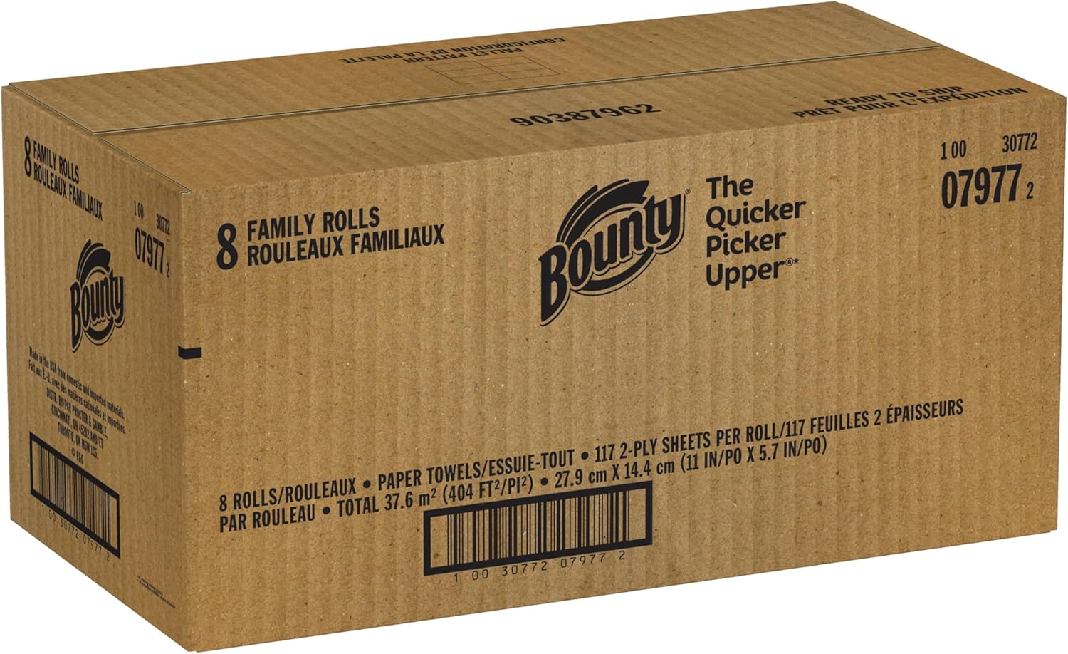Bounty Quick Size Paper Towels – 8 Family Rolls (Equals 20 Regular Rolls)
