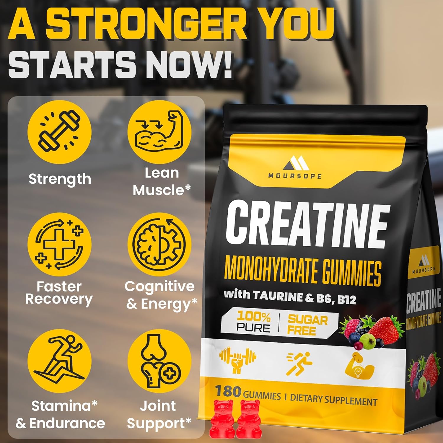 Sugar-Free Creatine Monohydrate Gummies – Vegan Pre-Workout Boost for Men & Women