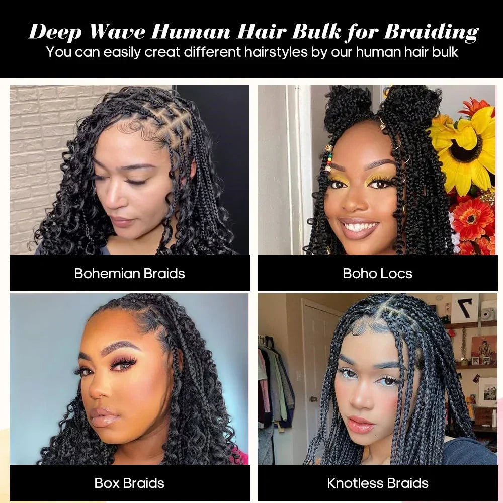 Brazilian Deep Wave Braiding Hair – 14” Boho Braids, 2 Bundles