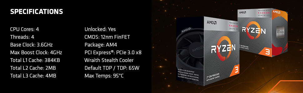 AMD Ryzen 3 3200G with Vega 8 Graphics – 4-Core CPU + Wraith Cooler
