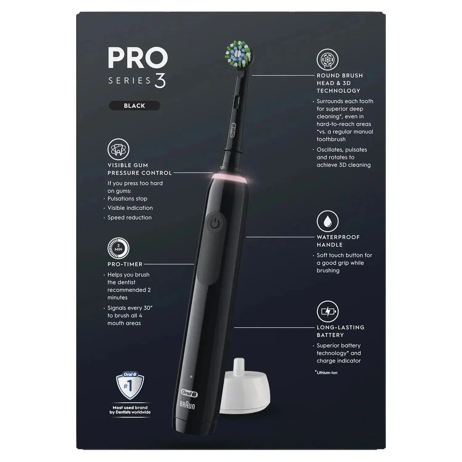 Oral B Pro 3500 Cross Action Black Electric Toothbrush Freedomize.